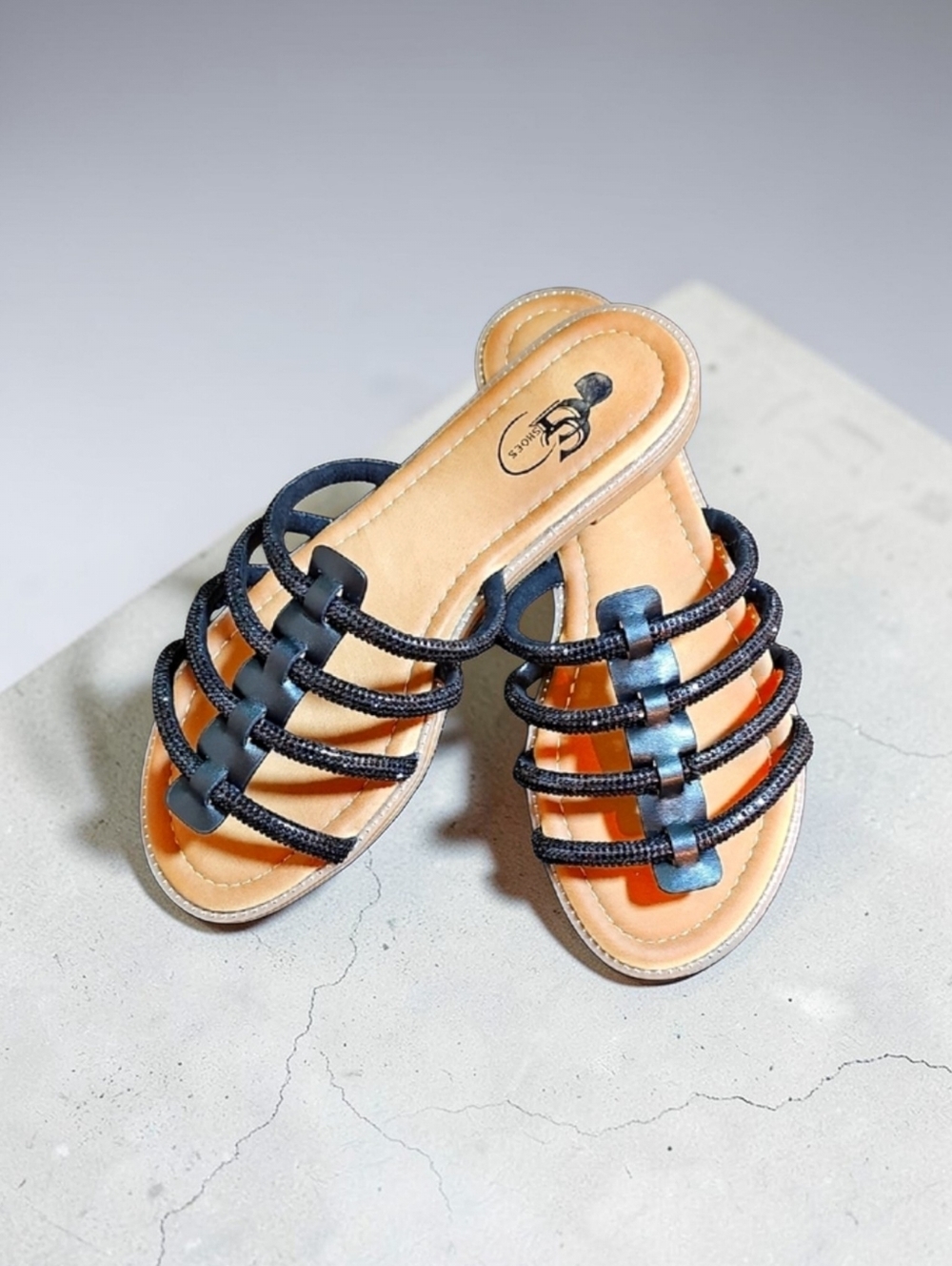 CG Elegant Black Strappy Sandals